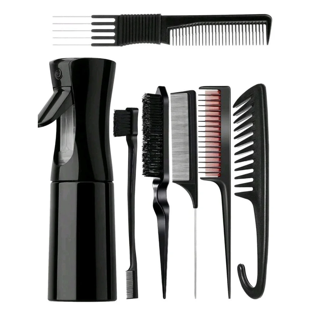 7 Pcs Slick Back Hair Brush Set, Bristle Hair Brush with Spray Bottle, H9